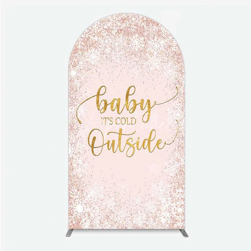Aperturee - Aperturee Baby Its Cold Outside Arch Backdrop Pink Snowflake Winter Baby Shower Cover