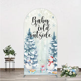 Aperturee - Aperturee Baby Its Cold Outside Arch Backdrop Winter Snowman Watercolor Pine Tree