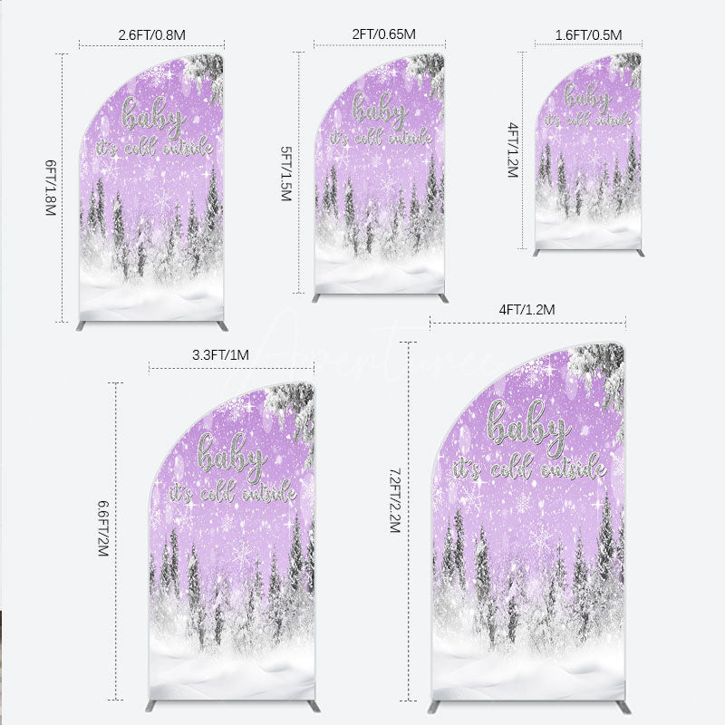 Aperturee - Aperturee Baby It’s Cold Outside Half Moon Arch Backdrop Lavender Winter Wonderland Purple Snowflake Girl Baby Shower Decor