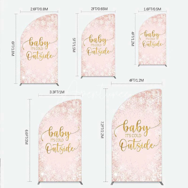 Aperturee - Aperturee Baby Its Cold Outside Half Moon Arch Backdrop Pink Snowflake Winter Baby Shower Cover