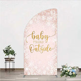 Aperturee - Aperturee Baby Its Cold Outside Half Moon Arch Backdrop Pink Snowflake Winter Baby Shower Cover