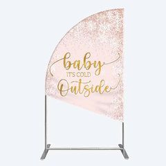 Aperturee - Aperturee Baby Its Cold Outside Half Moon Arch Backdrop Pink Snowflake Winter Baby Shower Cover