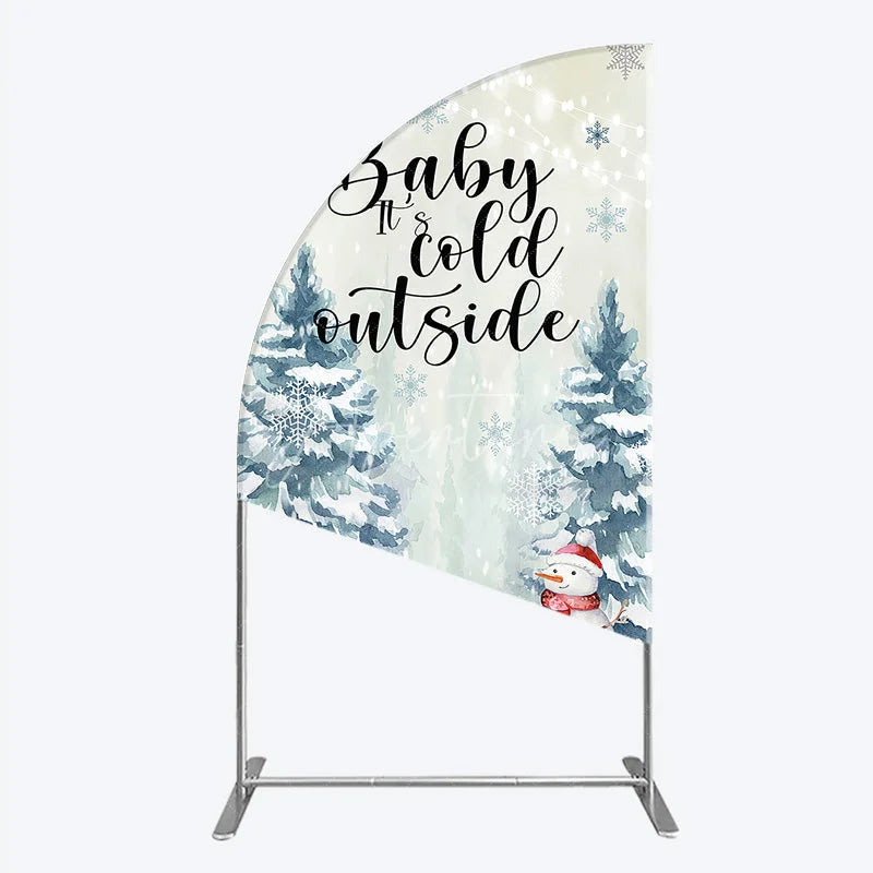Aperturee - Aperturee Baby Its Cold Outside Half Moon Arch Backdrop Winter Snowman Watercolor Pine Tree