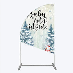 Aperturee - Aperturee Baby Its Cold Outside Half Moon Arch Backdrop Winter Snowman Watercolor Pine Tree