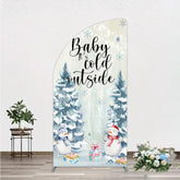 Aperturee - Aperturee Baby Its Cold Outside Half Moon Arch Backdrop Winter Snowman Watercolor Pine Tree