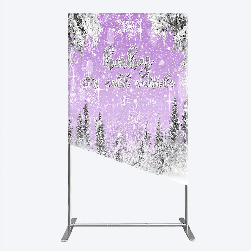 Aperturee - Aperturee Baby It’s Cold Outside Rectangle Backdrop Lavender Winter Wonderland Purple Snowflake Girl Baby Shower Decor
