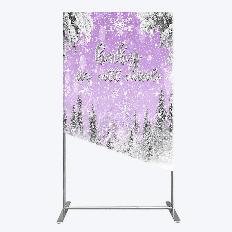 Aperturee - Aperturee Baby It’s Cold Outside Rectangle Backdrop Lavender Winter Wonderland Purple Snowflake Girl Baby Shower Decor