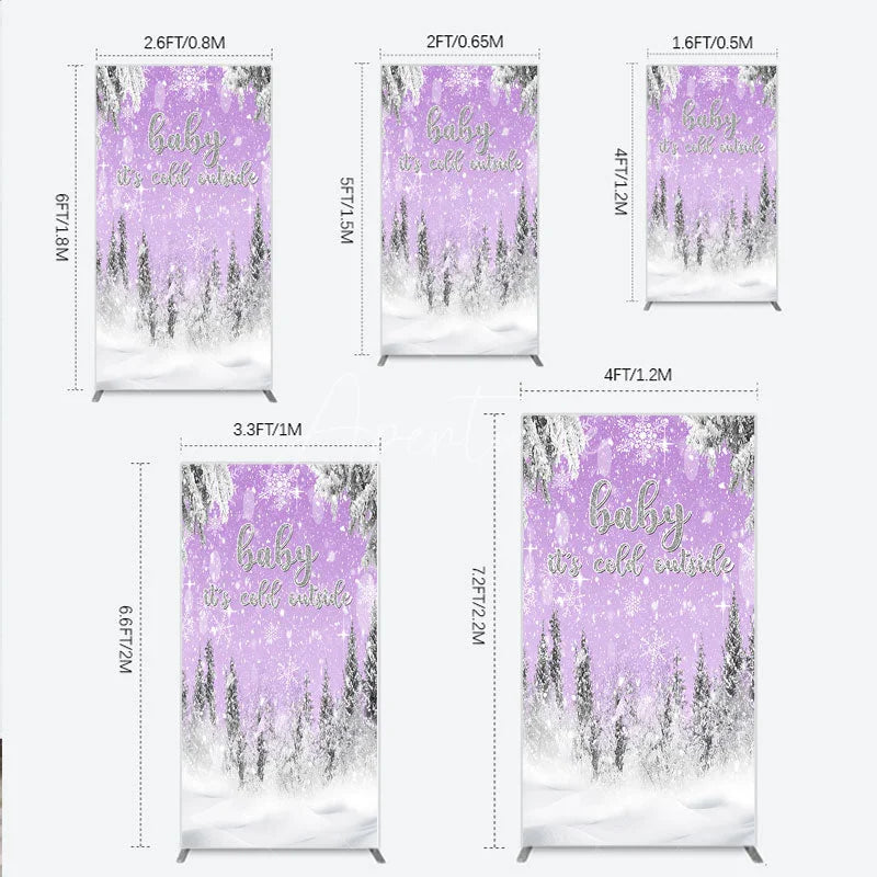 Aperturee - Aperturee Baby It’s Cold Outside Rectangle Backdrop Lavender Winter Wonderland Purple Snowflake Girl Baby Shower Decor