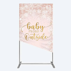 Aperturee - Aperturee Baby Its Cold Outside Rectangle Backdrop Pink Snowflake Winter Baby Shower Cover