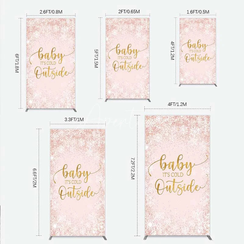 Aperturee - Aperturee Baby Its Cold Outside Rectangle Backdrop Pink Snowflake Winter Baby Shower Cover