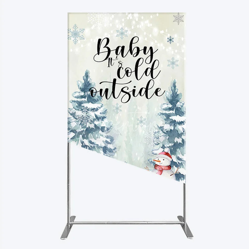 Aperturee - Aperturee Baby Its Cold Outside Rectangle Backdrop Winter Snowman Watercolor Pine Tree
