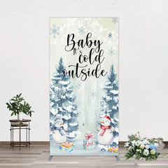 Aperturee - Aperturee Baby Its Cold Outside Rectangle Backdrop Winter Snowman Watercolor Pine Tree