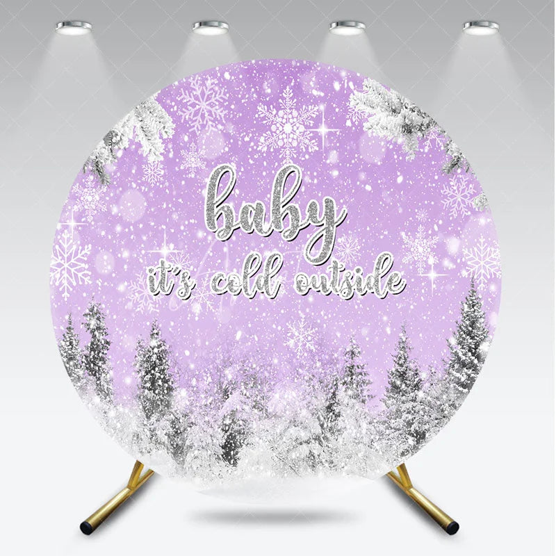 Aperturee - Aperturee Baby It’s Cold Outside Round Backdrop Lavender Winter Wonderland Purple Snowflake Girl Baby Shower Decor