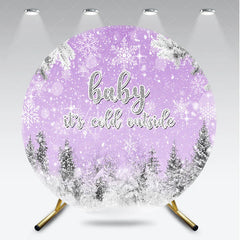 Aperturee - Aperturee Baby It’s Cold Outside Round Backdrop Lavender Winter Wonderland Purple Snowflake Girl Baby Shower Decor
