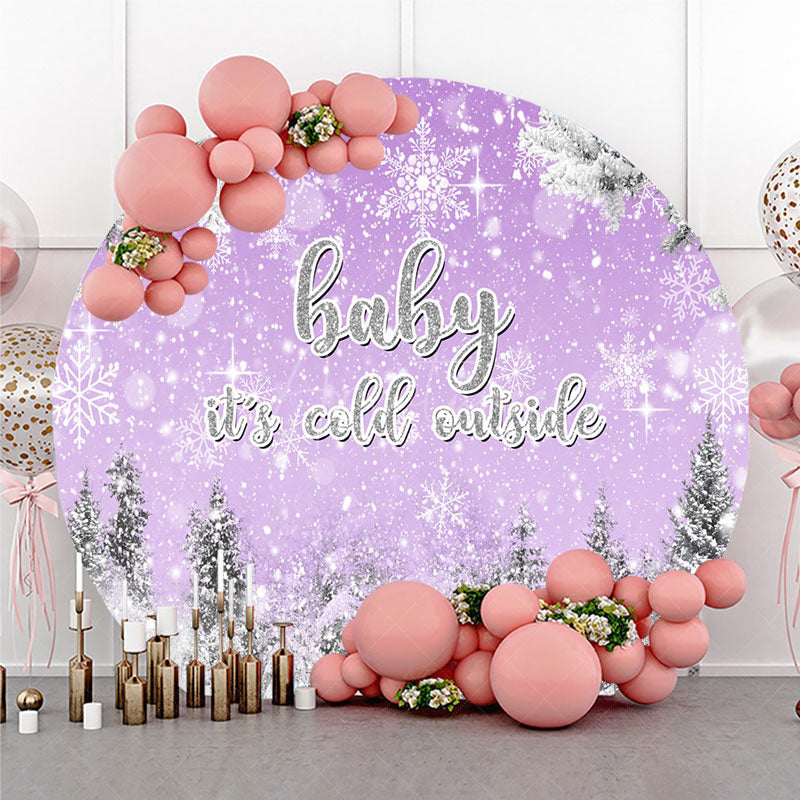 Aperturee - Aperturee Baby It’s Cold Outside Round Backdrop Lavender Winter Wonderland Purple Snowflake Girl Baby Shower Decor