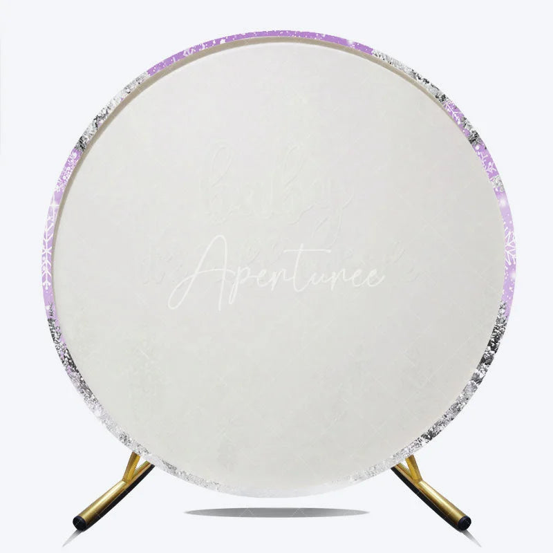 Aperturee - Aperturee Baby It’s Cold Outside Round Backdrop Lavender Winter Wonderland Purple Snowflake Girl Baby Shower Decor