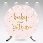 Aperturee - Aperturee Baby Its Cold Outside Round Backdrop Pink Winter Wonderland Snowflakes Girl Baby Shower Background