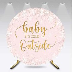 Aperturee - Aperturee Baby Its Cold Outside Round Backdrop Pink Winter Wonderland Snowflakes Girl Baby Shower Background