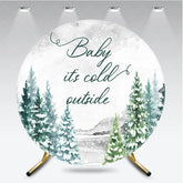 Aperturee - Aperturee Baby Its Cold Outside Round Backdrop Winter Forest Pine Tree Baby Shower Prop