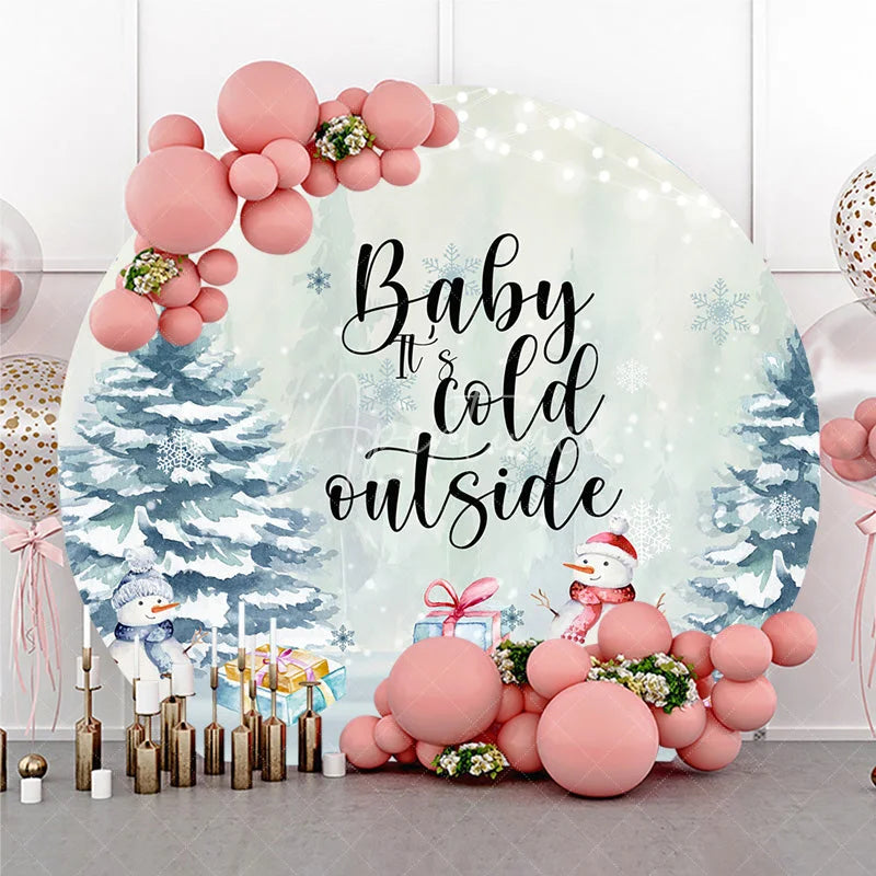 Aperturee - Aperturee Baby It’s Cold Outside Round Backdrop Winter Wonderland Snowman Snowy Pine Trees Baby Shower Decor