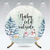 Aperturee - Aperturee Baby It’s Cold Outside Round Backdrop Winter Wonderland Snowman Snowy Pine Trees Baby Shower Decor