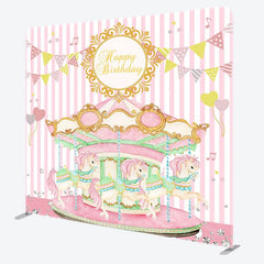 Aperturee - Aperturee Baby Pink Carrousel Birthday Square Tension Backdrop