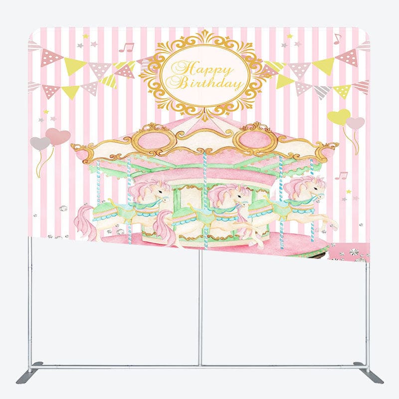Aperturee - Aperturee Baby Pink Carrousel Birthday Square Tension Backdrop