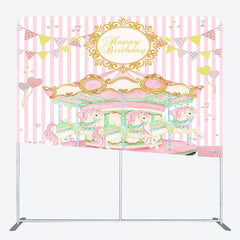 Aperturee - Aperturee Baby Pink Carrousel Birthday Square Tension Backdrop