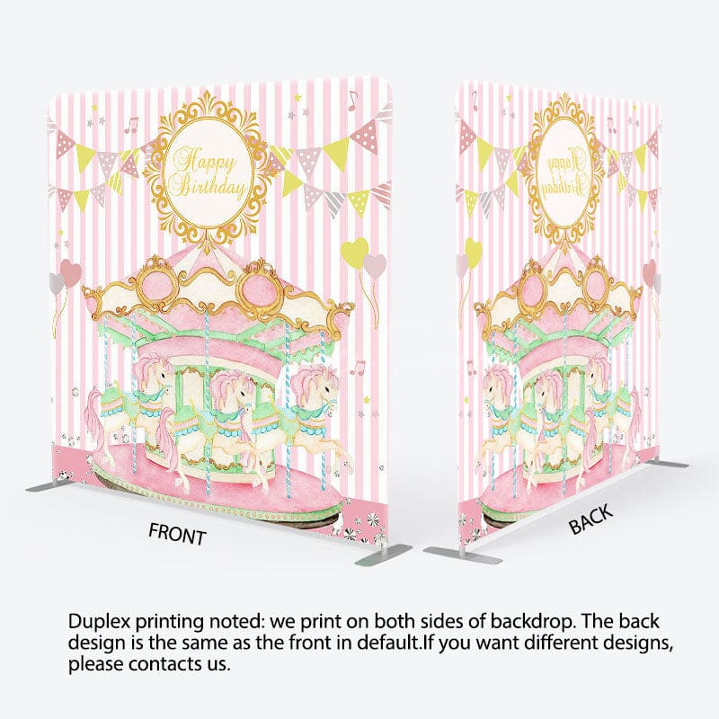 Aperturee - Aperturee Baby Pink Carrousel Birthday Square Tension Backdrop
