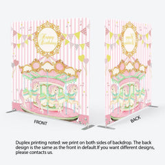 Aperturee - Aperturee Baby Pink Carrousel Birthday Square Tension Backdrop