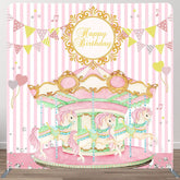 Aperturee - Aperturee Baby Pink Carrousel Birthday Square Tension Backdrop