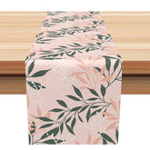Aperturee - Aperturee Baby Pink Leaf Pattern Table Runner Step and Repeat Botanical Design Cute and Sweet Girls Nursery or Party Decor