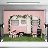 Aperturee - Aperturee Baby Pink Motor Home Floral Sweet Wedding Backdrop