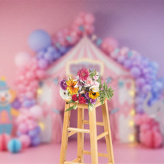 Aperturee - Aperturee Baby Pink Purple Circus Balloons Cake Smash Backdrop