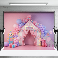 Aperturee - Aperturee Baby Pink Purple Circus Balloons Cake Smash Backdrop
