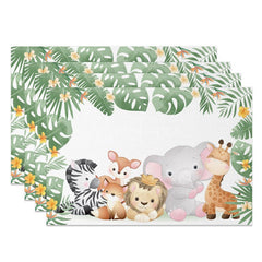 Aperturee - Aperturee Baby Safari Animal Monstera Dining Set of 4 Placemats