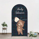 Aperturee - Aperturee Baby Shower Bear with Balloons Arch Backdrop Green and Blue Tartan Plaid Party Cover