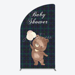 Aperturee - Aperturee Baby Shower Bear with Balloons Half Moon Arch Backdrop Green and Blue Tartan Plaid Party Cover