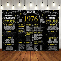Aperturee - Aperturee Back in 1976 Birthday Backdrop 50th Party Black Gold Photography Background