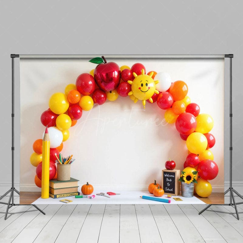 Aperturee - Aperturee Back To School Apple Balloon Arch Photo Backdrop