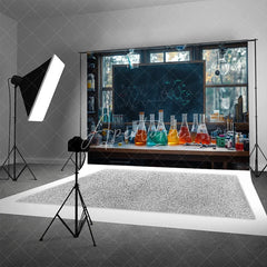 Aperturee - Aperturee Back to School Backdrop Science Chemistry Lab Photography Background Colorful Beaker Blackboard Student Party