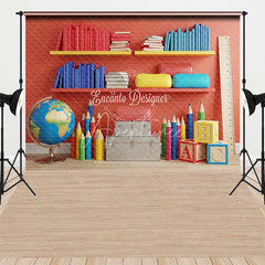 Aperturee - Aperturee Back to School Combo Set Backdrop Bookshelf and Educational ABC Blocks Party Background