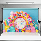 Aperturee - Aperturee Back to School Photography Backdrop ABC Backpack Pastel Balloon Background Kindergarten Study Photo Prop