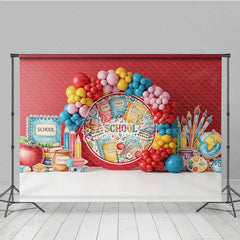 Aperturee - Aperturee Back to School Photography Backdrop Colorful Balloon Arch Study Background Apple Book Pencil Photo Prop