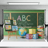Aperturee - Aperturee Back to School Photography Backdrop Green Chalkboard Art Class Background ABC Block Study Photo Prop
