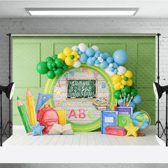 Aperturee - Aperturee Back to School Photography Backdrop Green Wood Chalkboard Backpack Background Rustic Class Photo Prop