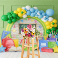 Aperturee - Aperturee Back to School Photography Backdrop Green Wood Chalkboard Backpack Background Rustic Class Photo Prop