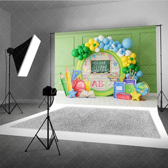 Aperturee - Aperturee Back to School Photography Backdrop Green Wood Chalkboard Backpack Background Rustic Class Photo Prop