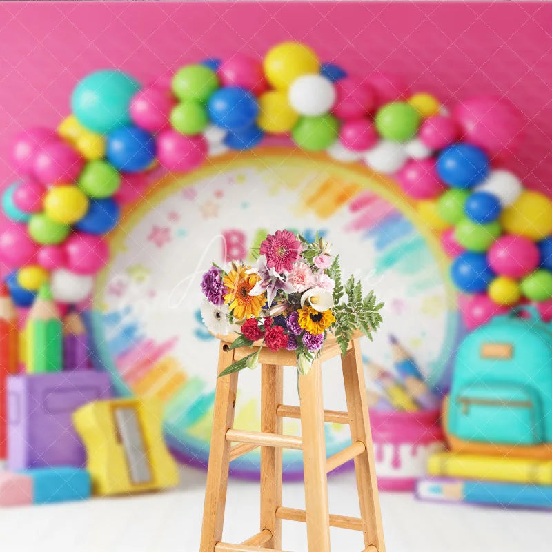 Aperturee - Aperturee Back to School Photography Backdrop Rainbow Balloon Art Class Background Creative Pencil Photo Prop