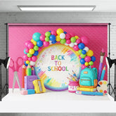 Aperturee - Aperturee Back to School Photography Backdrop Rainbow Balloon Art Class Background Creative Pencil Photo Prop